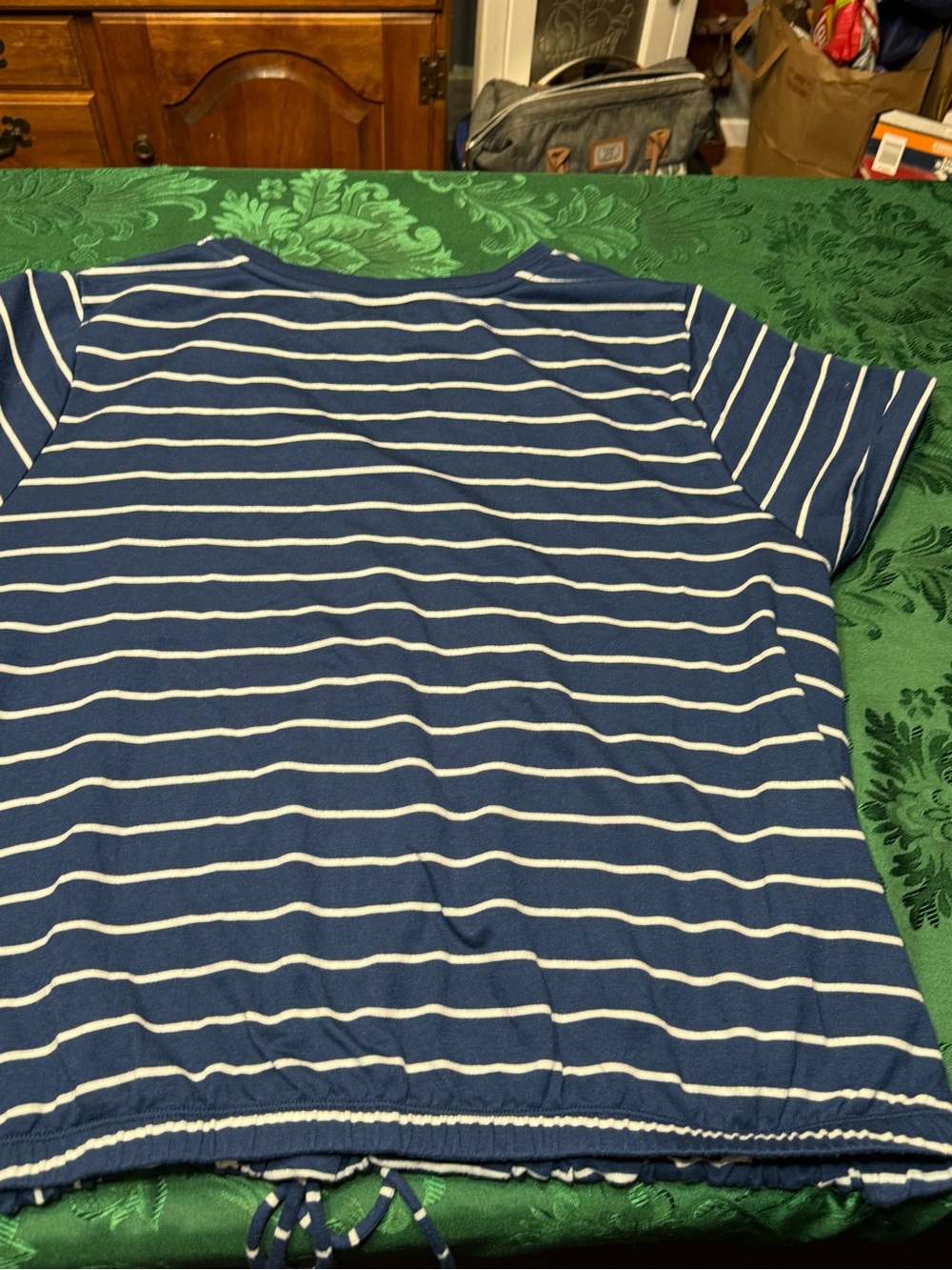 Ava & Viv Navy and White Striped V-Neck Drawstring Tee NWOT - Picture 6 of 8